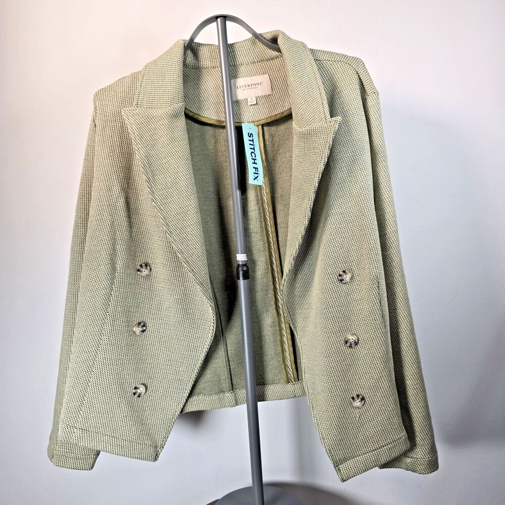 Liverpool Los Angeles Blazer 2X Olive Green White Check Stretch Knit NWT